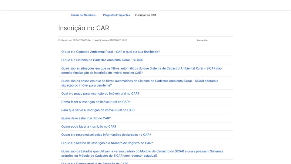 Consulta Pública do CAR com a busca de um imóvel em Paranaguá